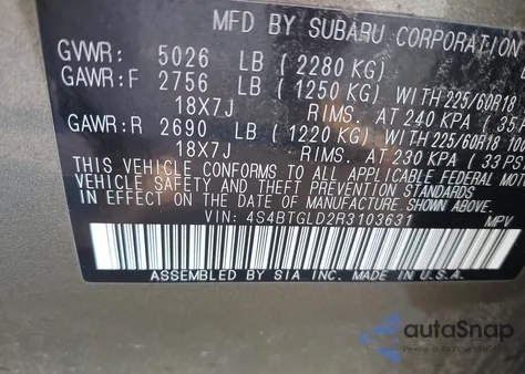 2024 Subaru Outback Onyx Edition Xt из США, поврежденный, VIN 4S4BTGLD2R3103631